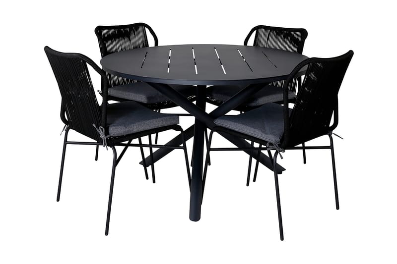 Alma Spisegruppe Rund Ø120cm + 4 Julian Spisestoler, Svart