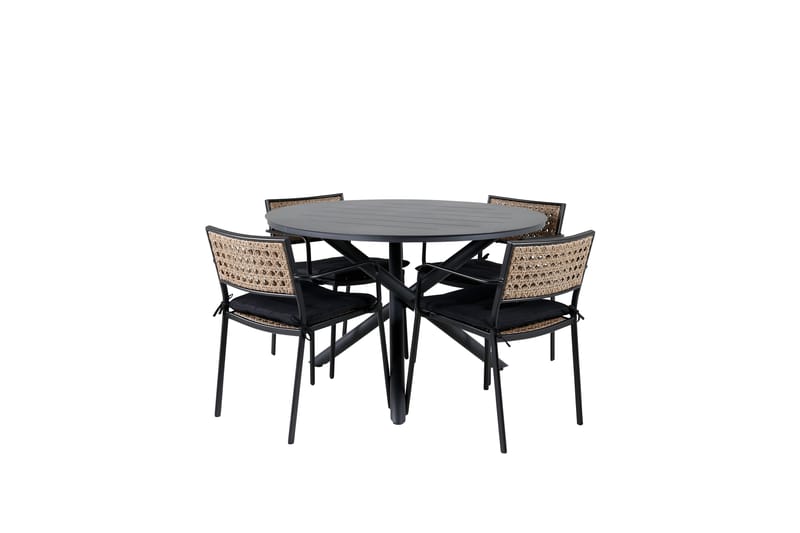 Alma Spisegruppe Rund Ø120cm + 4 Paola Spisestoler - Svart/Natur - Hagemøbler - Hagegruppe - Spisegrupper hage