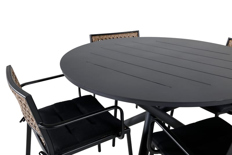 Alma Spisegruppe Rund Ø120cm + 4 Paola Spisestoler - Svart/Natur - Hagemøbler - Hagegruppe - Spisegrupper hage