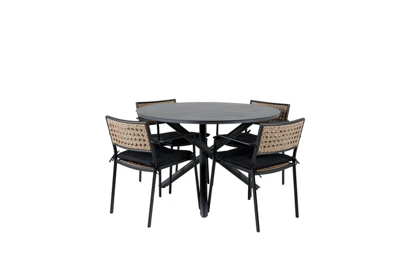Alma Spisegruppe Rund Ø120cm + 4 Paola Spisestoler, Svart/Natur