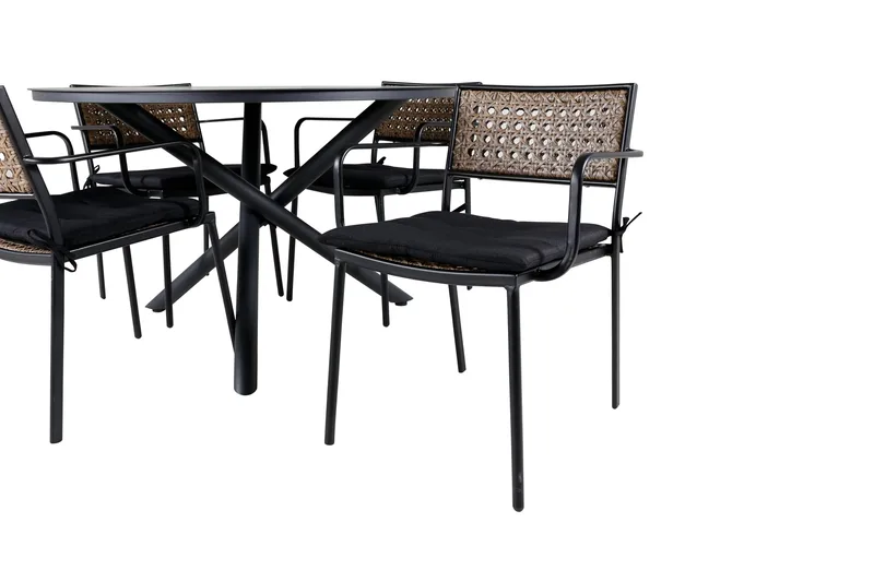 Alma Spisegruppe Rund Ø120cm + 4 Paola Spisestoler - Svart/Natur - Hagemøbler - Hagegruppe - Spisegrupper hage