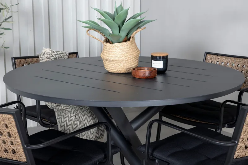 Alma Spisegruppe Rund Ø120cm + 4 Paola Spisestoler - Svart/Natur - Hagemøbler - Hagegruppe - Spisegrupper hage