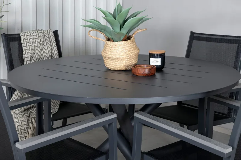 Alma Spisegruppe Rund Ø120cm + 4 Parma Spisestoler - Svart - Hagemøbler - Hagegruppe - Spisegrupper hage