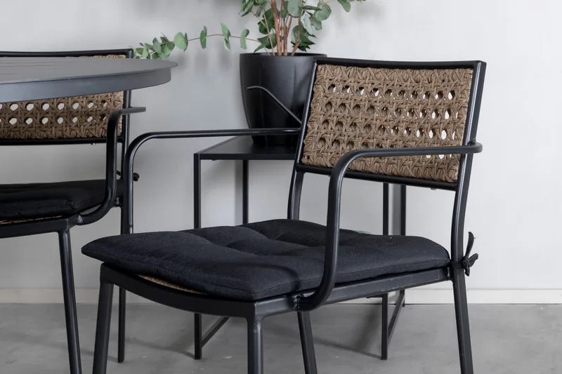 Alma Spisegruppe Rund Ø120cm + 4 Paola Spisestoler - Svart/Natur - Hagemøbler - Hagegruppe - Spisegrupper hage