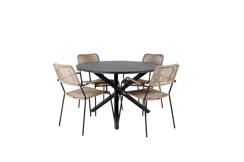 Alma Spisegruppe Rund Ø120cm + 4 Lindos Karmstoler, Brun/Hvit
