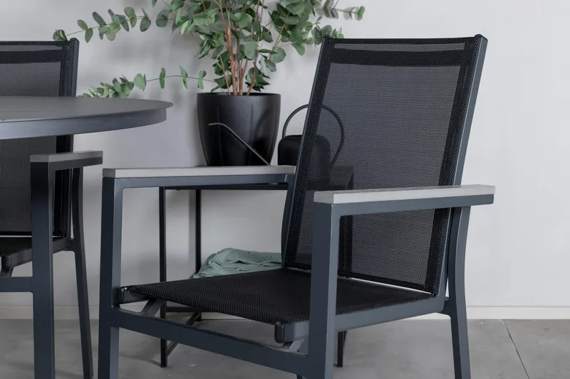 Alma Spisegruppe Rund Ø120cm + 4 Parma Spisestoler - Svart - Hagemøbler - Hagegruppe - Spisegrupper hage