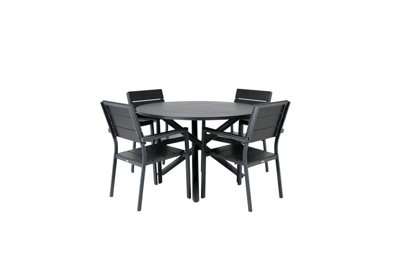 Alma Spisegruppe Rund 120cm+4 Levels Stablebare Stoler, Svart
