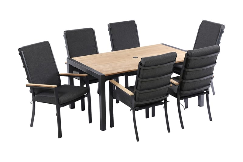 Argonia Spisegruppe 160 cm + 6 Stoler - Svart - Hagemøbler - Hagegruppe - Spisegrupper hage