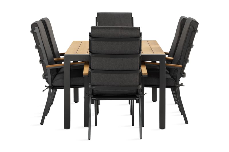 Argonia Spisegruppe 160 cm + 6 Stoler - Svart - Hagemøbler - Hagegruppe - Spisegrupper hage