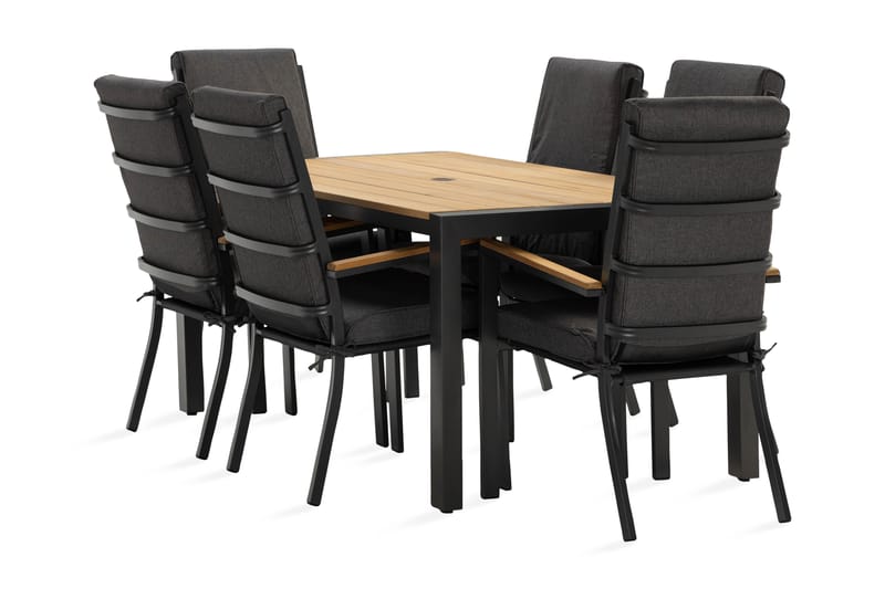 Argonia Spisegruppe 160 cm + 6 Stoler - Svart - Hagemøbler - Hagegruppe - Spisegrupper hage