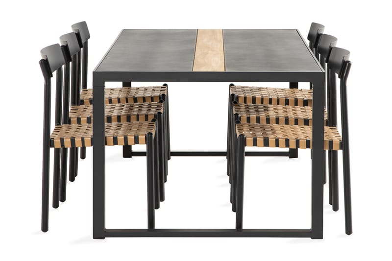 Bastian Spisegruppe 200 cm + 6 Buckle Spisestoler - Svart/teak - Hagemøbler - Hagegruppe - Spisegrupper hage