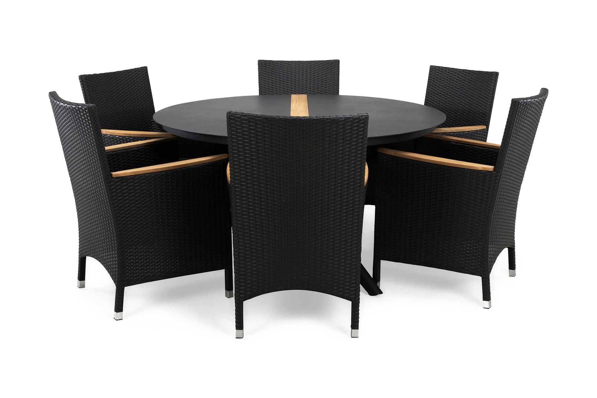Bastian Spisegruppe med 6 Thor Lyx Lenestoler med Armledere - Svart/Teak - Hagemøbler - Hagegruppe - Spisegrupper hage