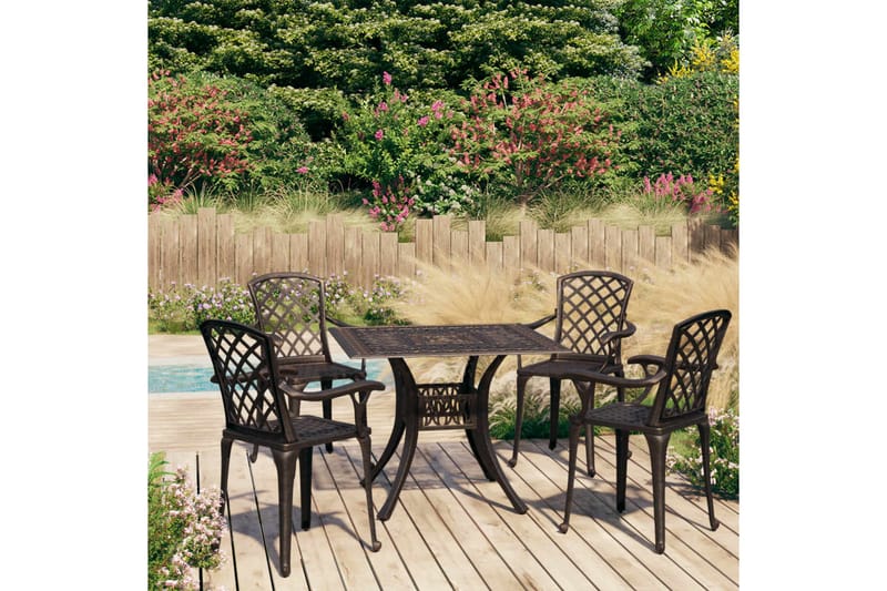 Bistrosett 5 deler støpt aluminium bronse - Brun - Hagemøbler - Hagegruppe - Spisegrupper hage