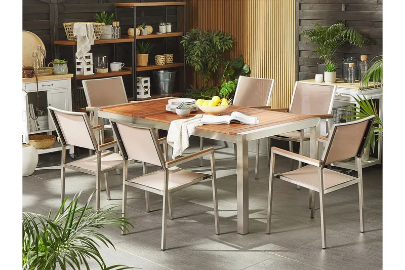 Bofors Spisegruppe + 6 Rottingstoler - Beige - Hagemøbler - Hagegruppe - Spisegrupper hage