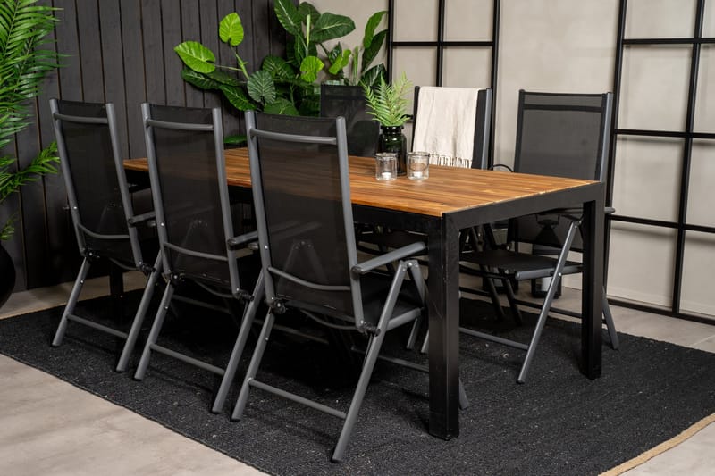 Bois Spisegruppe 200cm + 6 Break Posisjonsstoler - Svart/Grå - Hagemøbler - Hagegruppe - Spisegrupper hage