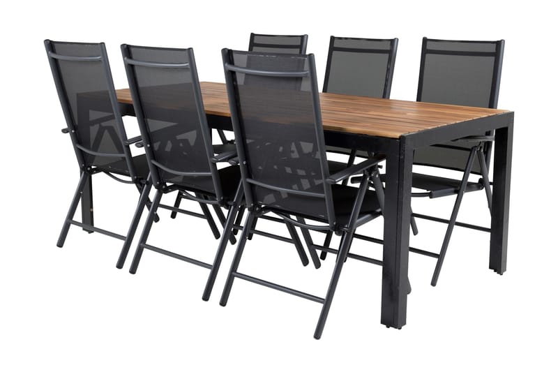 Bois Spisegruppe 200cm + 6 Break Posisjonsstoler - Svart/Grå - Hagemøbler - Hagegruppe - Spisegrupper hage