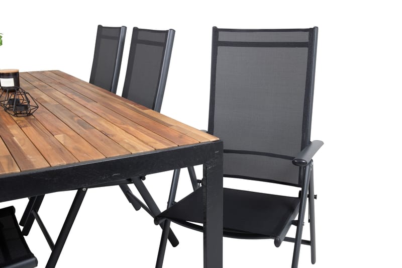 Bois Spisegruppe 200cm + 6 Break Posisjonsstoler - Svart/Grå - Hagemøbler - Hagegruppe - Spisegrupper hage