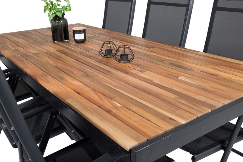 Bois Spisegruppe 200cm + 6 Break Posisjonsstoler - Svart/Grå - Hagemøbler - Hagegruppe - Spisegrupper hage