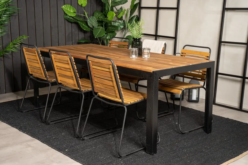 Bois Spisegruppe 200cm + 6 Spisestoler - Natur/Svart - Hagemøbler - Hagegruppe - Spisegrupper hage