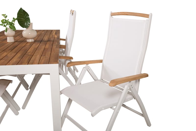Bois Spisegruppe 200cm + 6 Panama Posisjonsstoler Hvit/grå - Venture Home - Spisegrupper hage