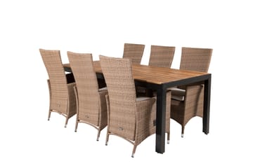 Bois Spisegruppe 200cm + 6 Padova Reclinerstoler - Antrasitt - Hagemøbler - Hagegruppe - Spisegrupper hage