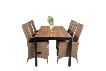 Bois Spisegruppe 200cm + 6 Padova Reclinerstoler - Antrasitt - Hagemøbler - Hagegruppe - Spisegrupper hage