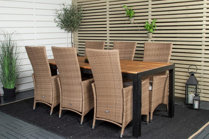 Bois Spisegruppe 200cm + 6 Padova Reclinerstoler, Antrasitt