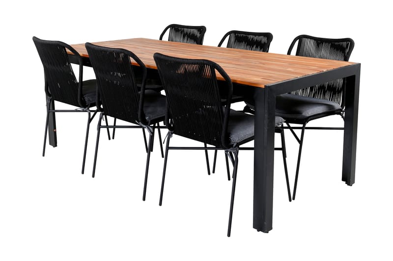 Bois Spisegruppe 205cm + 6 Julian Spisestoler - Svart/Brun - Hagem øbler - Hagegruppe - Spisegrupper hage
