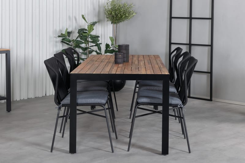 Bois Spisegruppe 205cm + 6 Julian Spisestoler - Svart/Brun - Hagemøbler - Hagegruppe - Spisegrupper hage