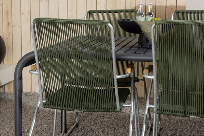 Borneo Spisegruppe 200 cm + 6 Bois Karmstoler - Grønn/Svart - Hagemøbler - Hagegruppe - Spisegrupper hage