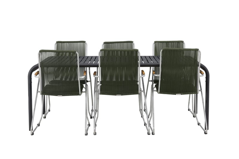 Borneo Spisegruppe 200 cm + 6 Bois Karmstoler - Grønn/Svart - Hagemøbler - Hagegruppe - Spisegrupper hage
