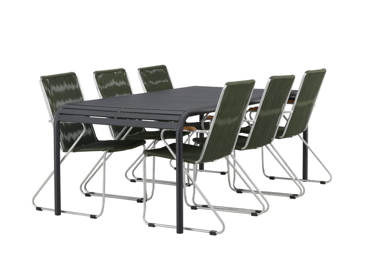 Borneo Spisegruppe 200 cm + 6 Bois Karmstoler - Grønn/Svart - Hagemøbler - Hagegruppe - Spisegrupper hage