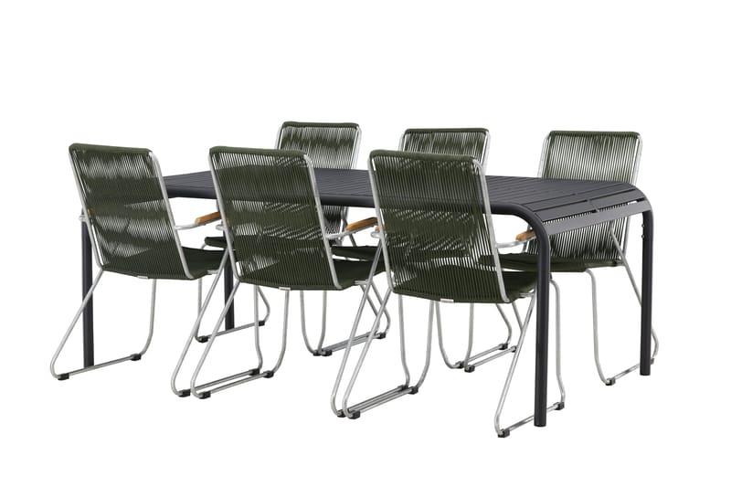 Borneo Spisegruppe 200 cm + 6 Bois Karmstoler - Grønn/Svart - Hagemøbler - Hagegruppe - Spisegrupper hage