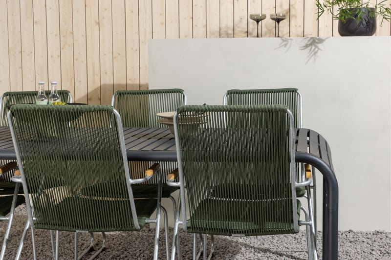 Borneo Spisegruppe 200 cm + 6 Bois Karmstoler - Grønn/Svart - Hagemøbler - Hagegruppe - Spisegrupper hage