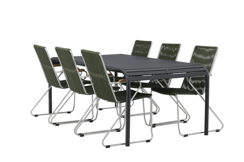 Borneo Spisegruppe 200 cm + 6 Bois Karmstoler - Grønn/Svart - Hagemøbler - Hagegruppe - Spisegrupper hage