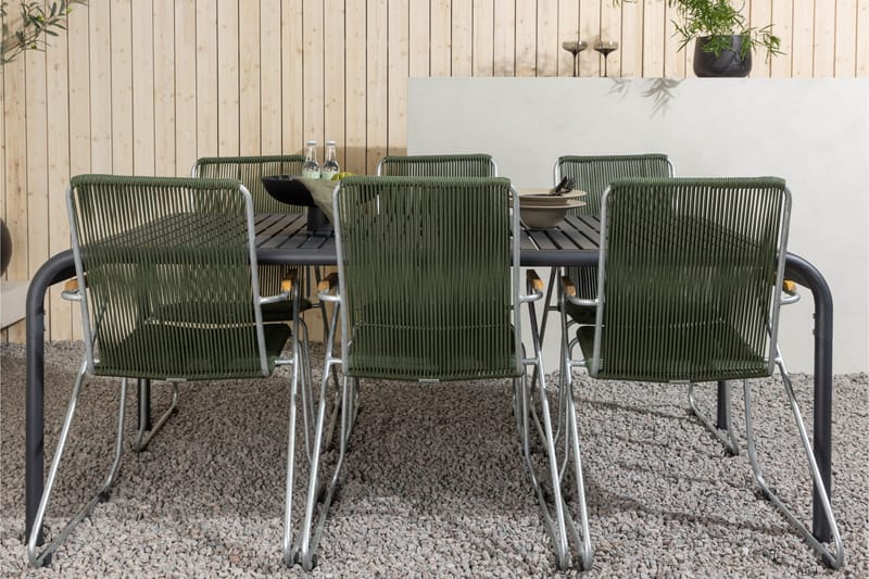 Borneo Spisegruppe 200 cm + 6 Bois Karmstoler - Grønn/Svart - Hagemøbler - Hagegruppe - Spisegrupper hage