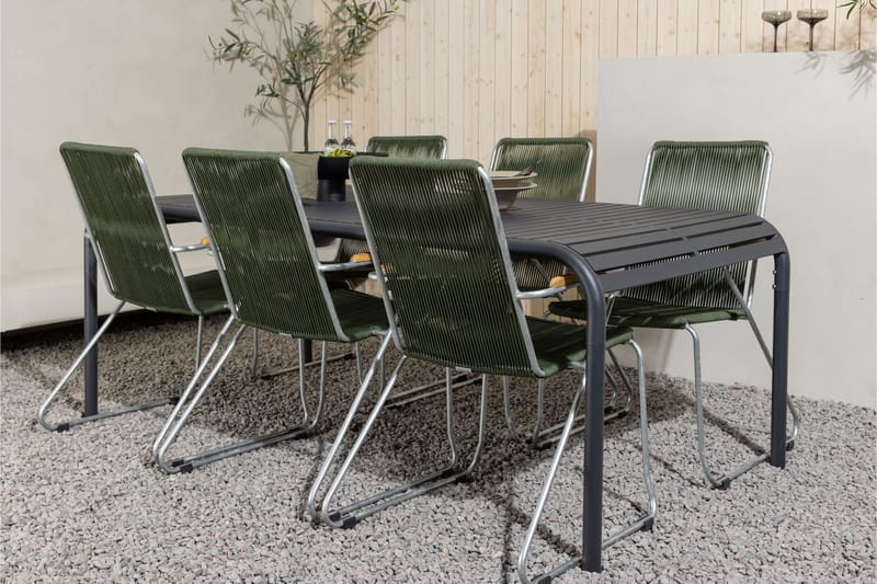 Borneo Spisegruppe 200 cm + 6 Bois Karmstoler - Grønn/Svart - Hagemøbler - Hagegruppe - Spisegrupper hage