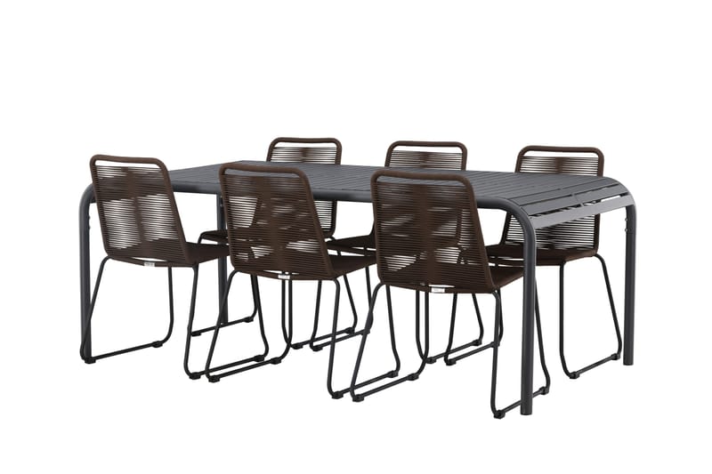 Borneo Spisegruppe 200 cm + 6 Lindos Spisestoler, Brun/Svart