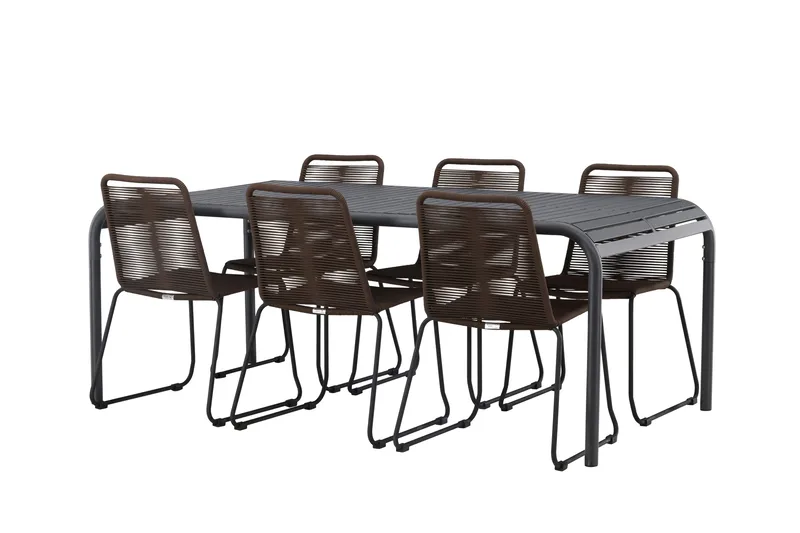 Borneo Spisegruppe 200 cm + 6 Lindos Spisestoler, Brun/Svart