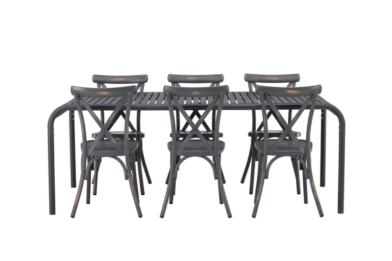 Borneo Spisegruppe 200 cm + 6 Tablas Spisestoler - Mørkegrå/Svart - Hagemøbler - Hagegruppe - Spisegrupper hage