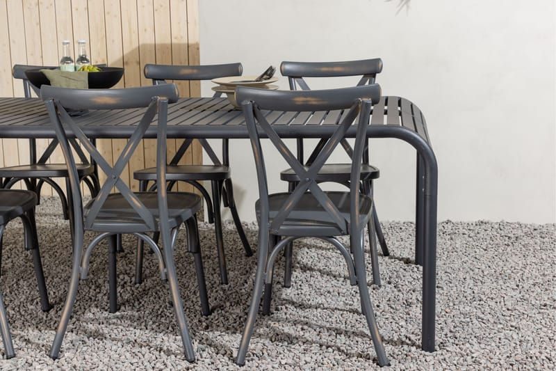 Borneo Spisegruppe 200 cm + 6 Tablas Spisestoler - Mørkegrå/Svart - Hagemøbler - Hagegruppe - Spisegrupper hage