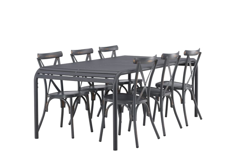 Borneo Spisegruppe 200 cm + 6 Tablas Spisestoler - Mørkegrå/Svart - Hagemøbler - Hagegruppe - Spisegrupper hage