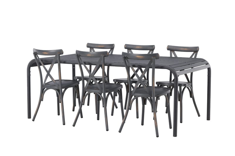 Borneo Spisegruppe 200 cm + 6 Tablas Spisestoler, Mørkegrå/Svart