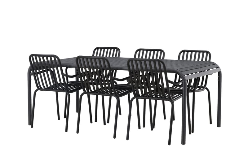 Borneo Spisegruppe 200 cm + 6 Peking Karmstoler, Svart