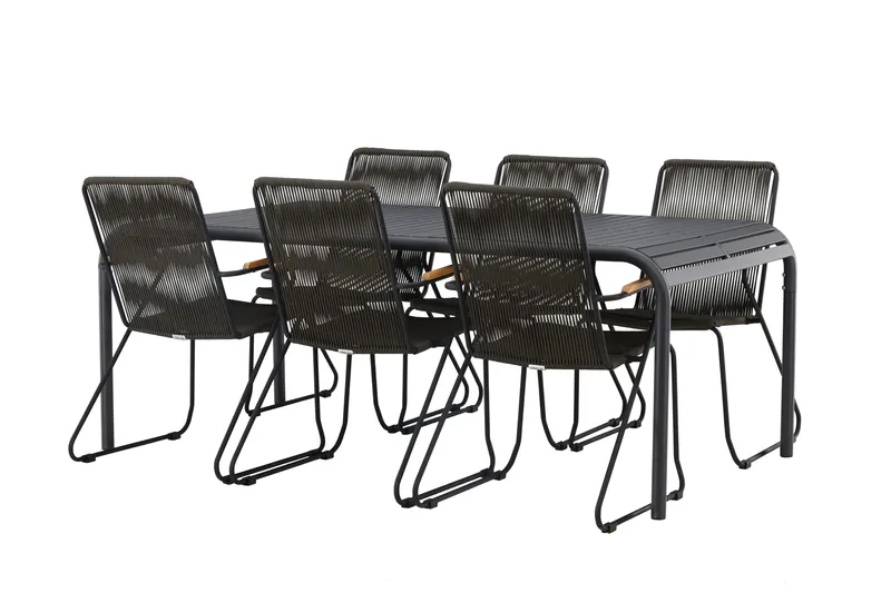 Borneo Spisegruppe 200 cm + 6 Bois Karmstoler, Svart