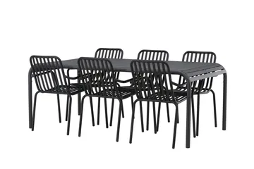Borneo Spisegruppe 200 cm + 6 Peking Karmstoler - Svart - Hagemøbler - Hagegruppe - Spisegrupper hage
