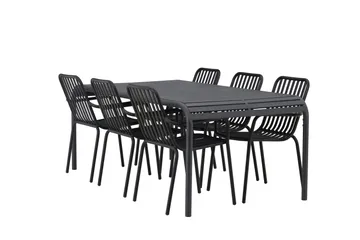 Borneo Spisegruppe 200 cm + 6 Peking Karmstoler - Svart - Hagemøbler - Hagegruppe - Spisegrupper hage