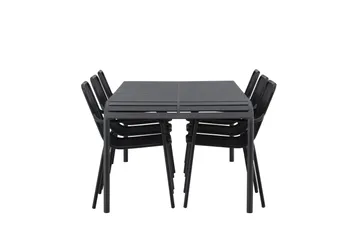 Borneo Spisegruppe 200 cm + 6 Peking Karmstoler - Svart - Hagemøbler - Hagegruppe - Spisegrupper hage