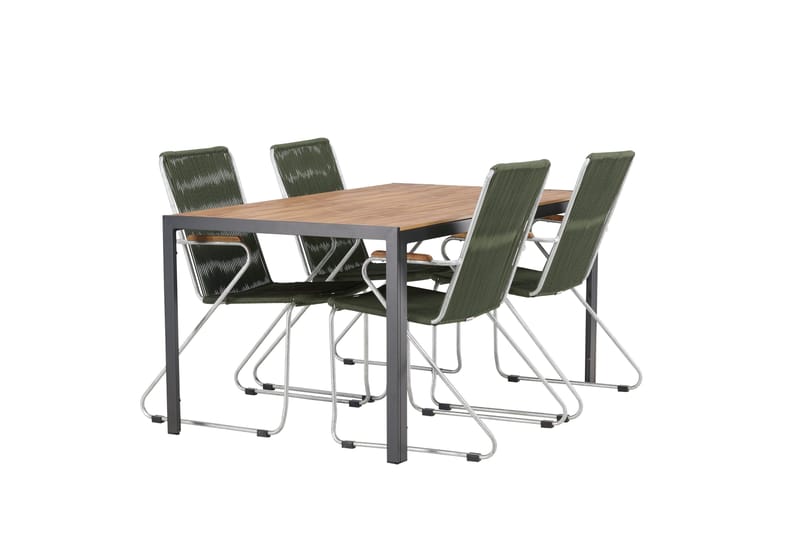 Break Spisegruppe 150 cm + 4 Bois Karmstoler - Grønn/Brun - Hagemøbler - Hagegruppe - Spisegrupper hage