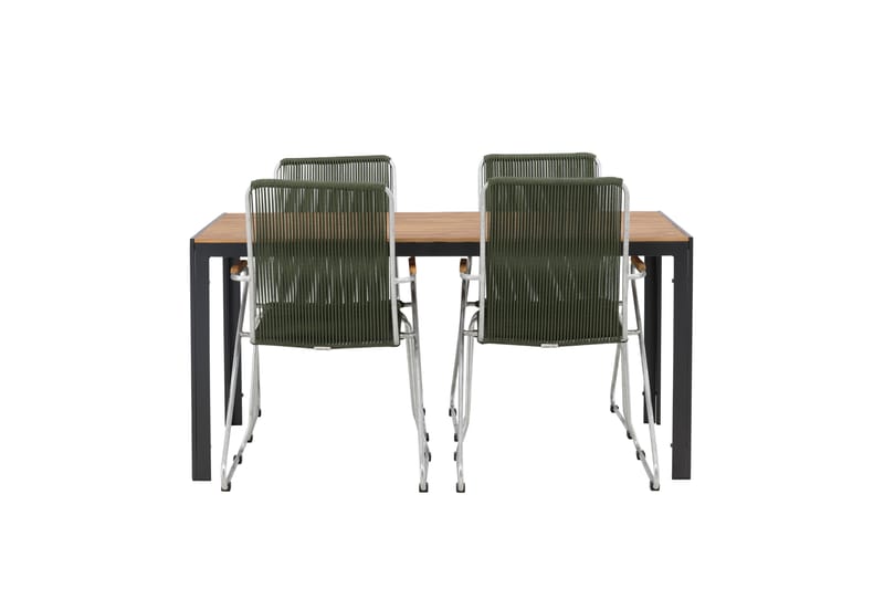 Break Spisegruppe 150 cm + 4 Bois Karmstoler - Grønn/Brun - Hagemøbler - Hagegruppe - Spisegrupper hage